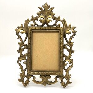 Vintage Regency Gold Tole Ornate Scrollwork Picture Frame Tabletop Desk Decor‎